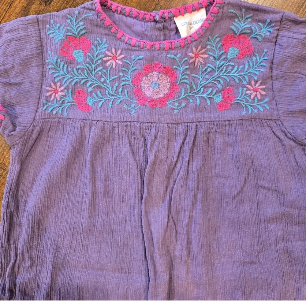 Louis Louise Girls Purple‎ Cotton Gauze Embroidered Floral Dress Size 8